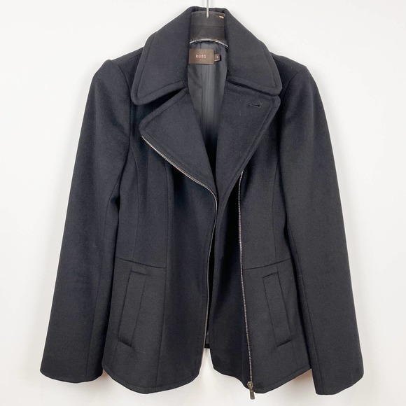 REISS Moto Wool Cashmere Blend Zip Up Jacket Coat - Picture 2 of 7